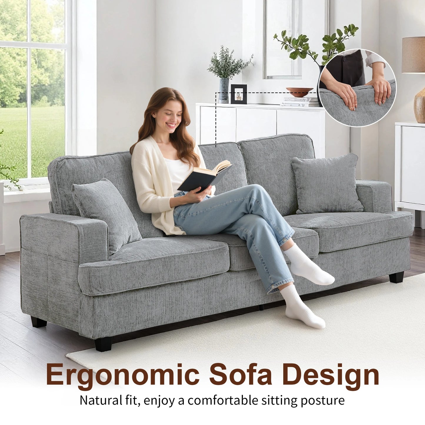 Cloud Chenile Sofa For Living Room Modern 3 Seater