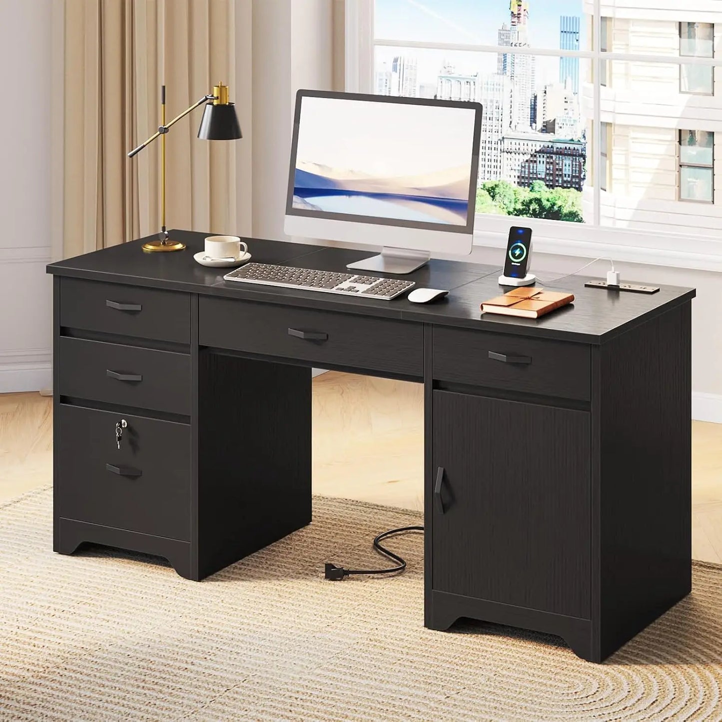 XIAOLANG Modern Office Desk With Lockable Drawers And USB Charging