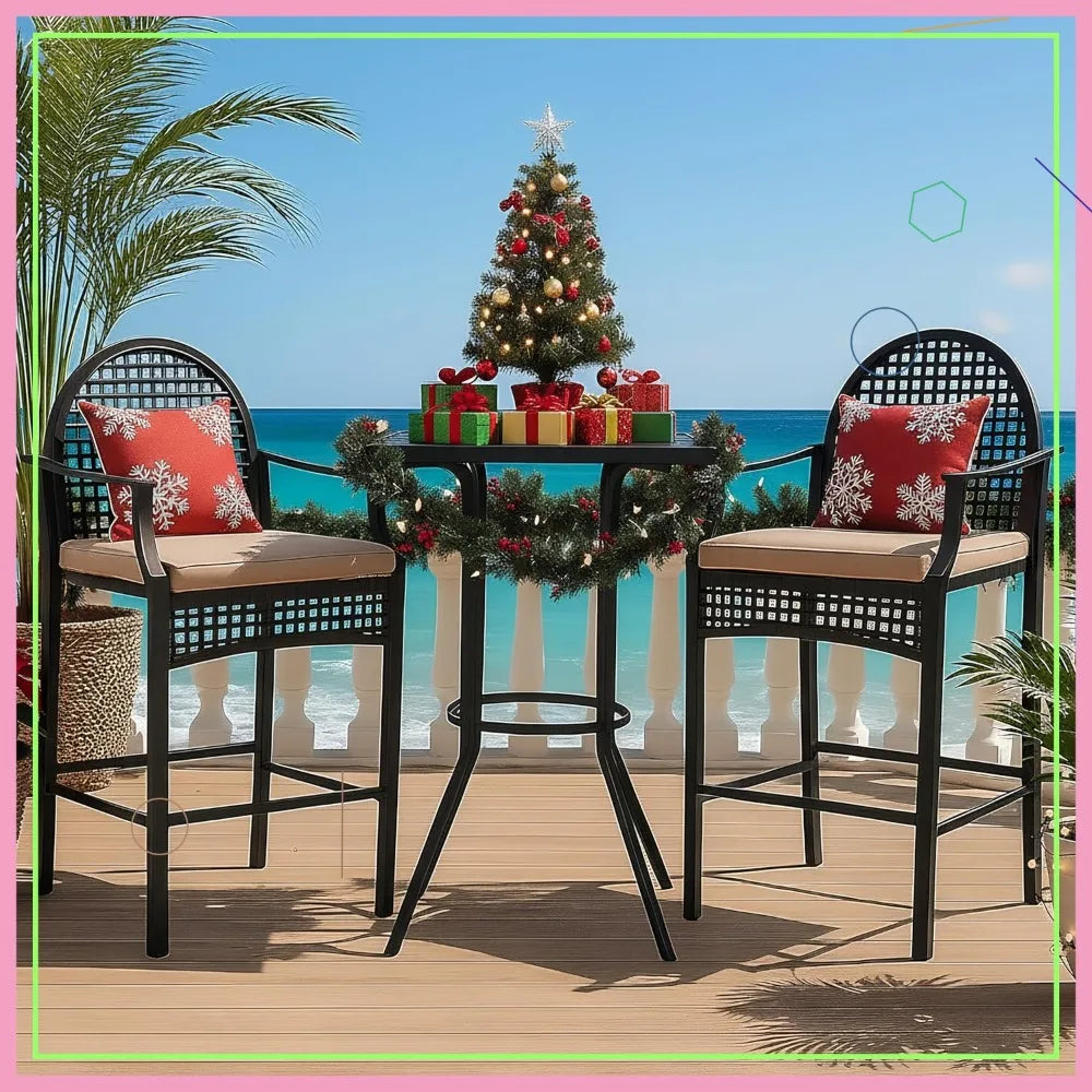 Outdoor Patio Bar Set With Cushions Wicker Stools And Table