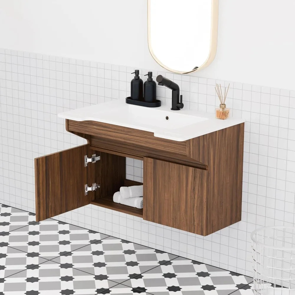 Zhuxiang Wall Mount Stone Resin ADA Bathroom Vanity Cabinet