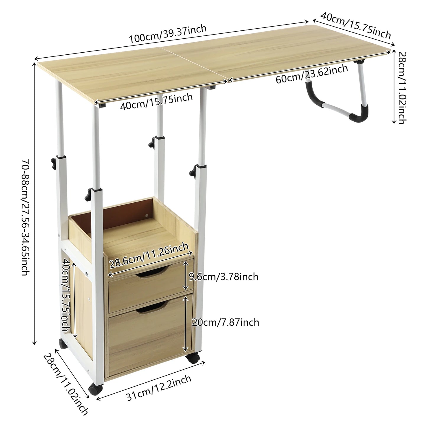 Bymaocar Foldable Laptop Desk With Wheels Height Adjustable Bedside Table