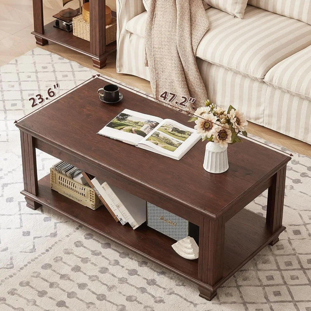 HUANZHUANG Farmhouse Coffee Table For Living Room With Open Storage