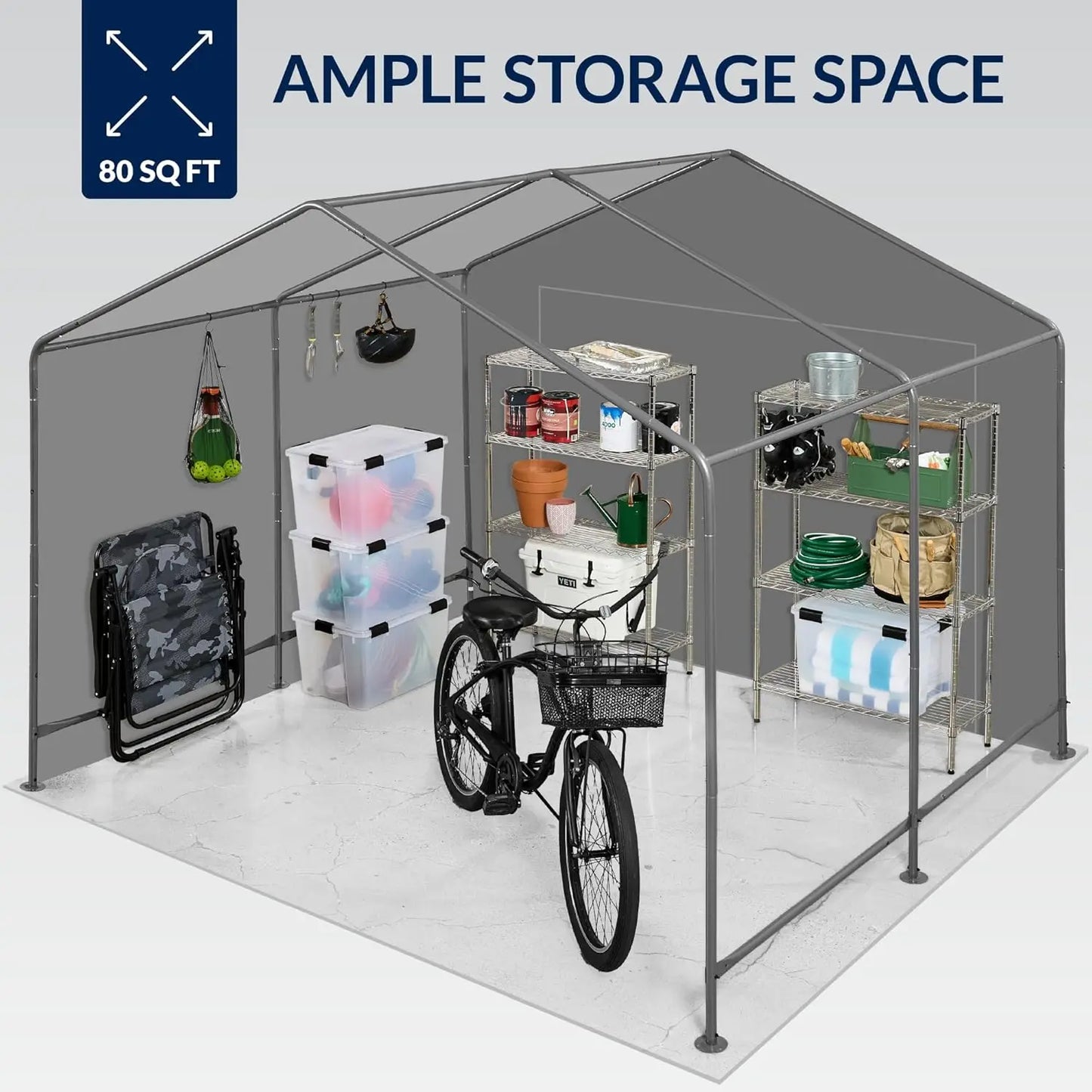Outdoor Storage Shed Carport Canopy Shelter With Dual Doors Windows