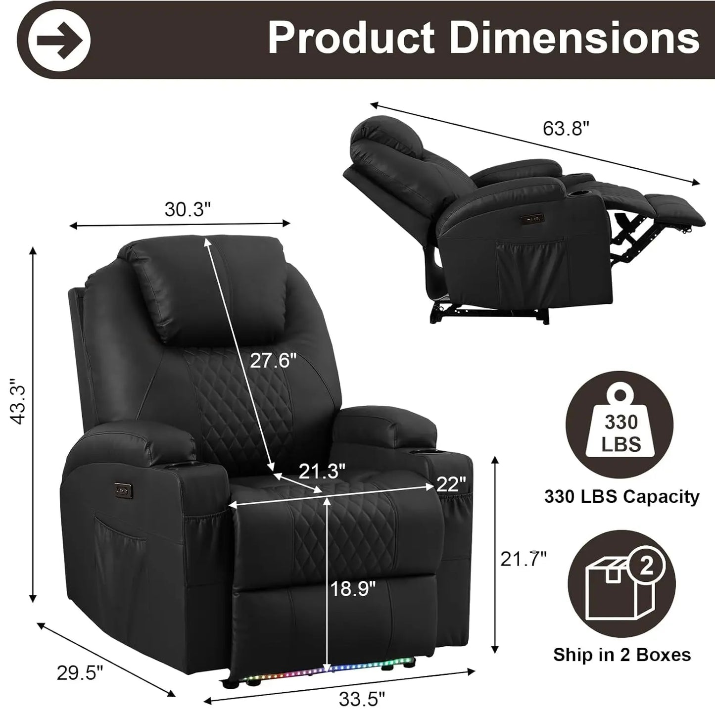 Power Recliner Chair With Massage And Heat Faux Leather Seating