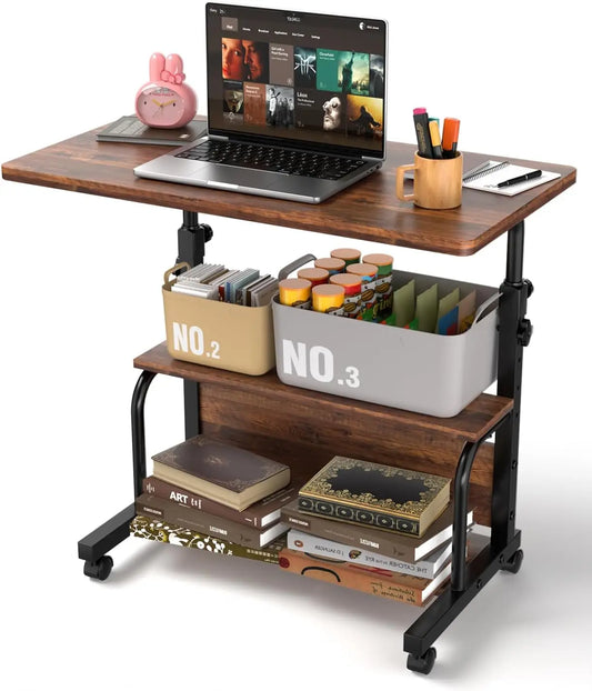 Adjustable Height Rolling Desk With Storage Shelves For Small Spaces