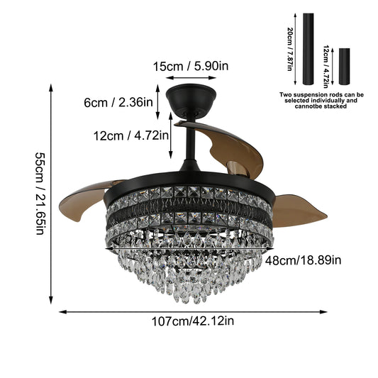 VETRULUS Modern Smart Ceiling Fan Chandelier Six Speed Remote