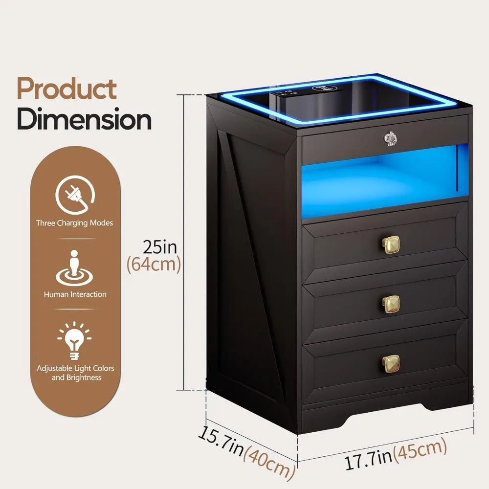 Smart Nightstand With Lockable Safe Drawer And Charging Station