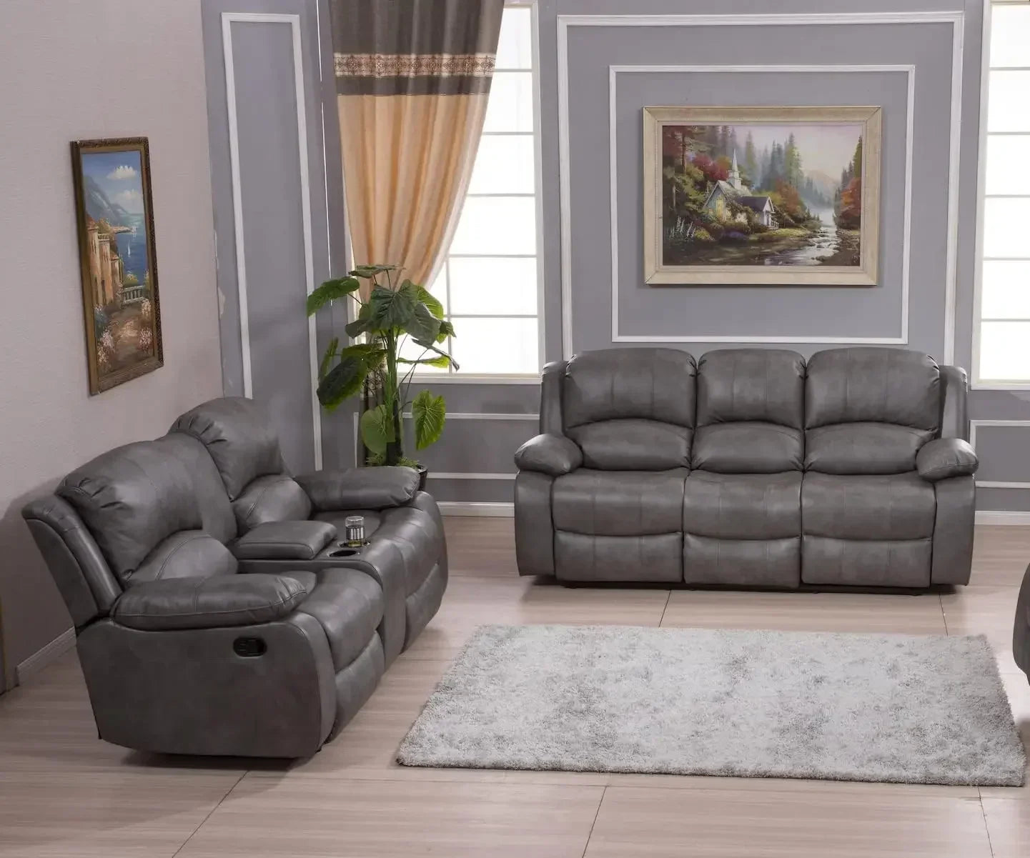 2PC Leather Air Reclining Sofa Loveseat Set 8018 For Home