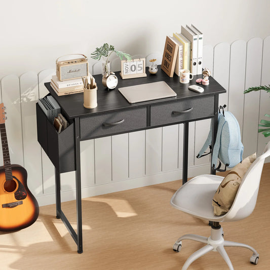 JHK Office Desk With Fabric Storage Drawers And Metal Frame