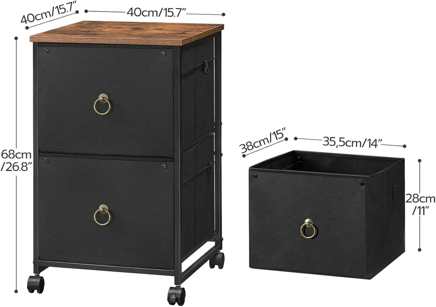 2-Drawer Rolling File Cabinet With Printer Stand Office Storage Cart