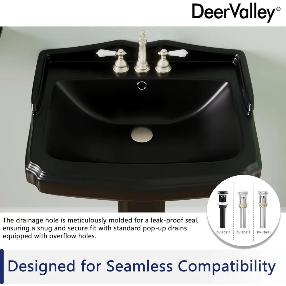 Angie's Home Store Ceramic Pedestal Sink With Overflow And Three Faucet Holes