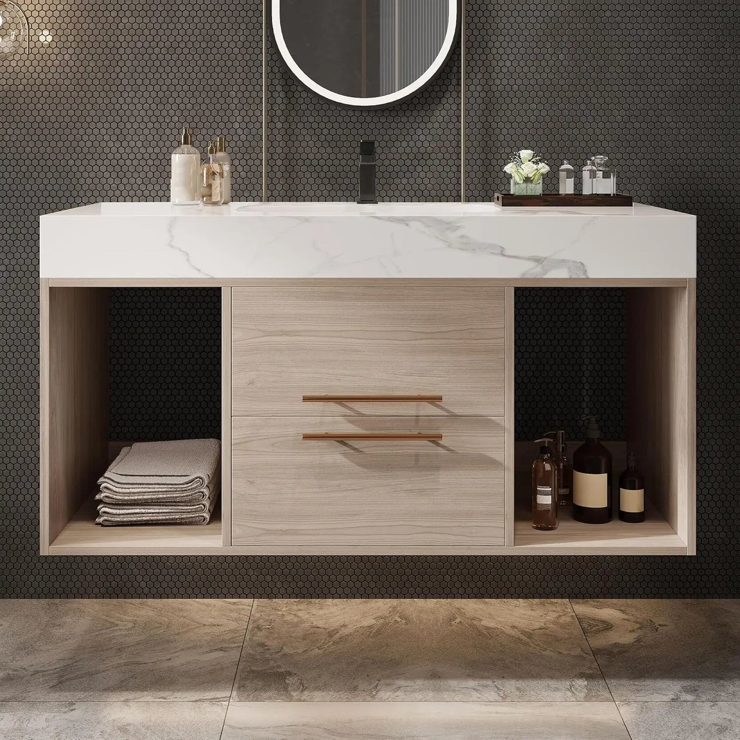 ZHUXIANG Modern Floating Bathroom Vanity With Ceramic Sink Sintered Stone