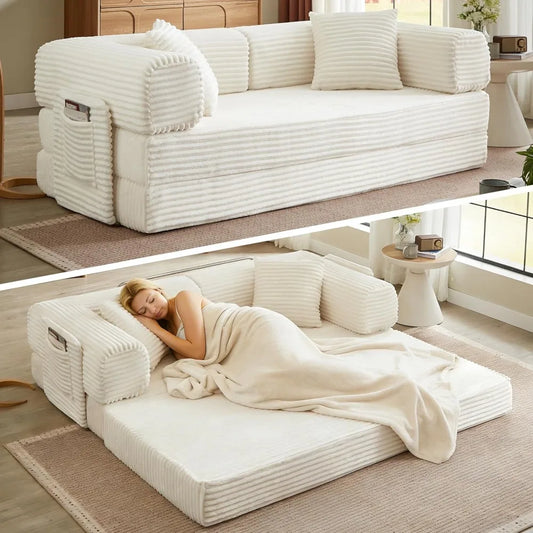 Folding Futon Sofa Bed Couch With Sleeper Corduroy Upholstered