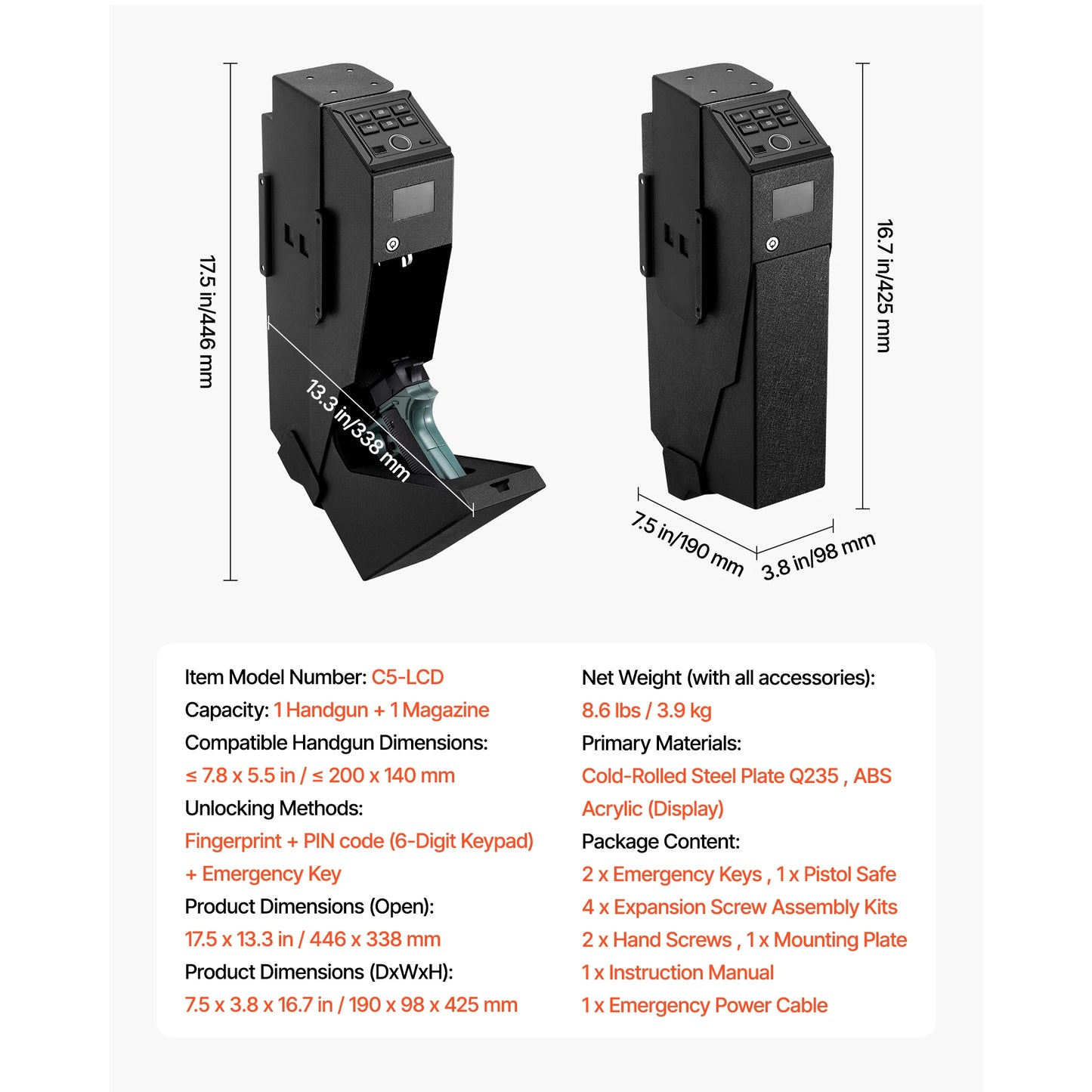 SucceBuy Gun Safe Slider 3Way With Fingerprint Code Key LED