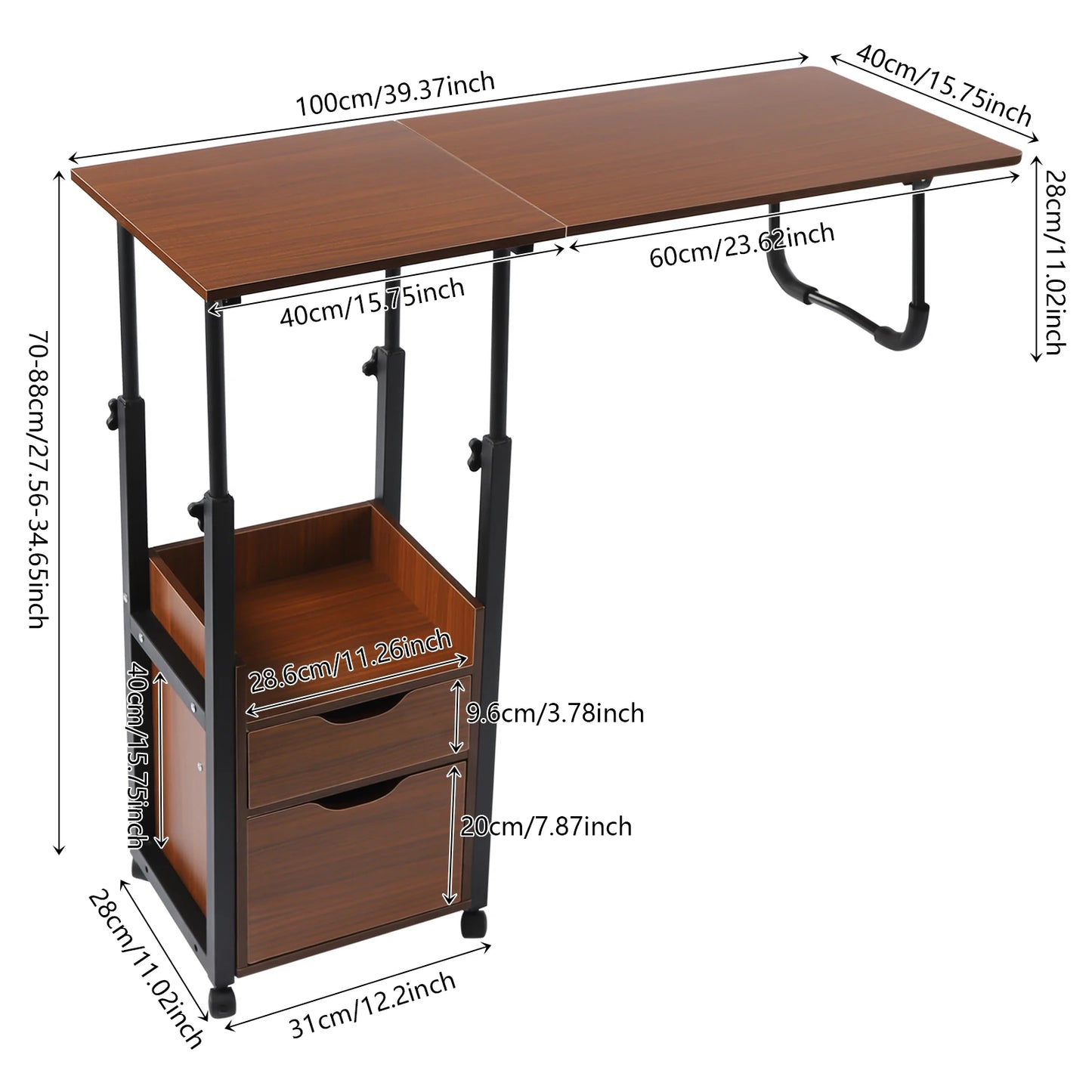 Bymaocar Foldable Laptop Desk With Wheels Height Adjustable Bedside Table