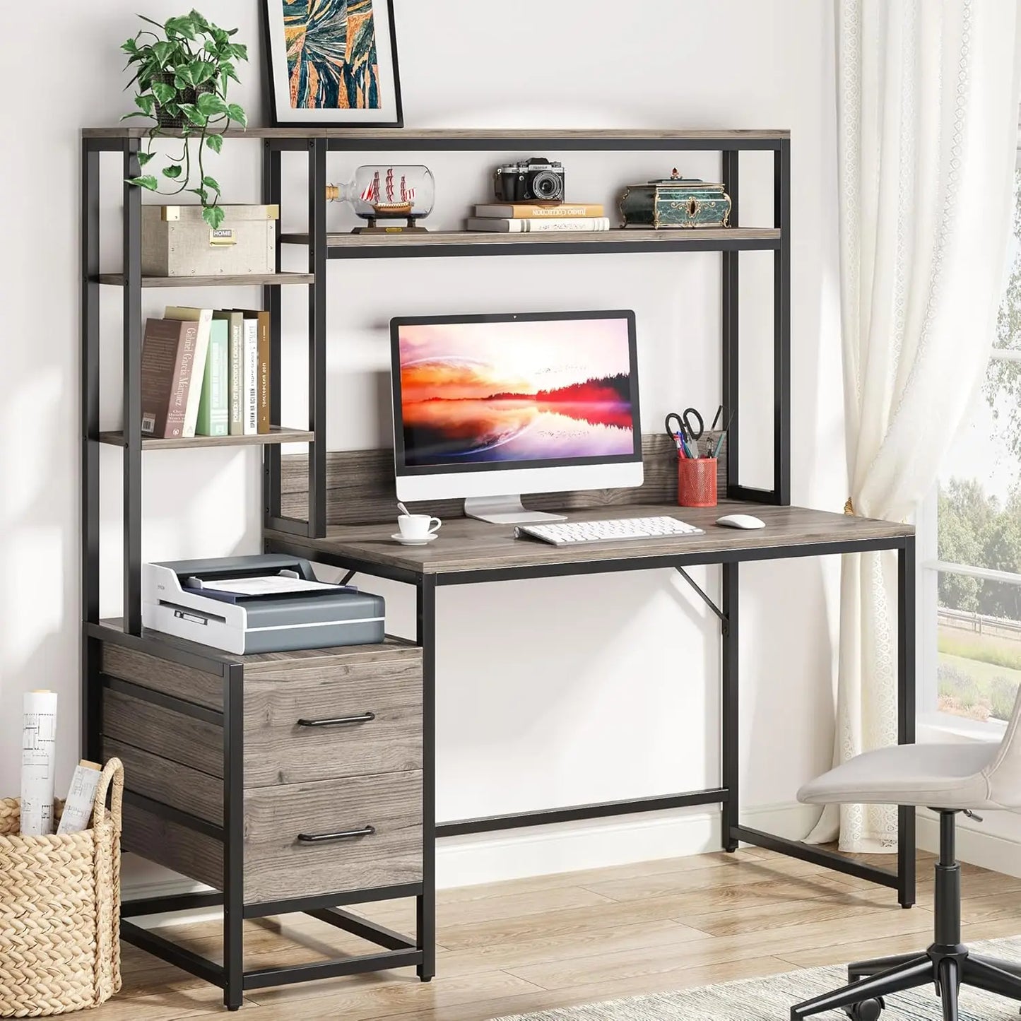 Little Tree Computer Desk With Drawers And Storage Shelves Office