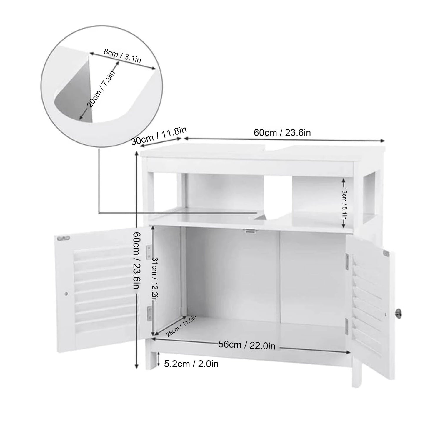 Under Sink Storage Cabinet With Two Doors For Bathroom Vanity