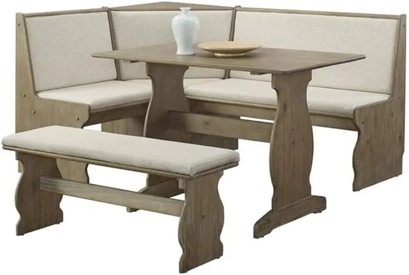 XMSJ Patio Conversation 3 Piece Nook Set With Upholstered Bench