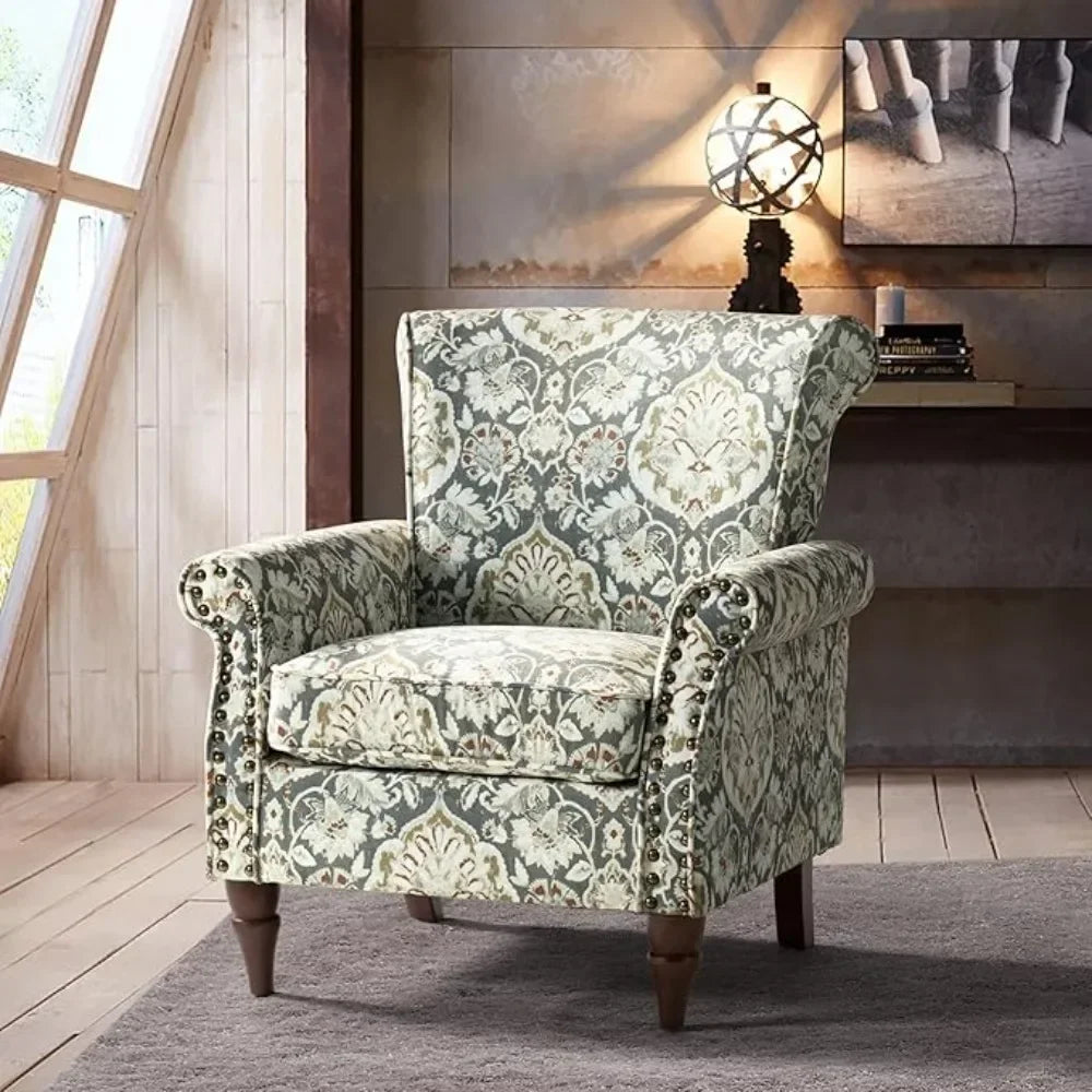 Modern Wingback Accent Chair With Wood Legs And Nailhead Trim