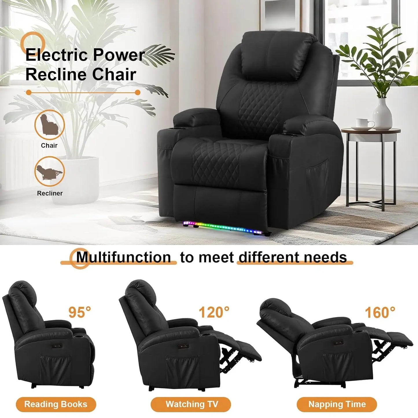 Power Recliner Chair With Massage And Heat Faux Leather Seating