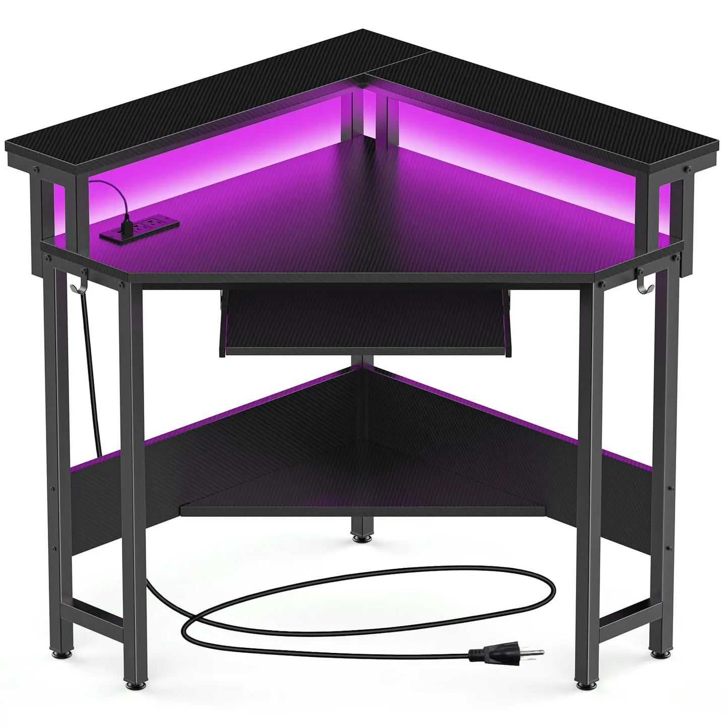 JHK L Shaped Corner Desk LED Lights And Storage Shelves