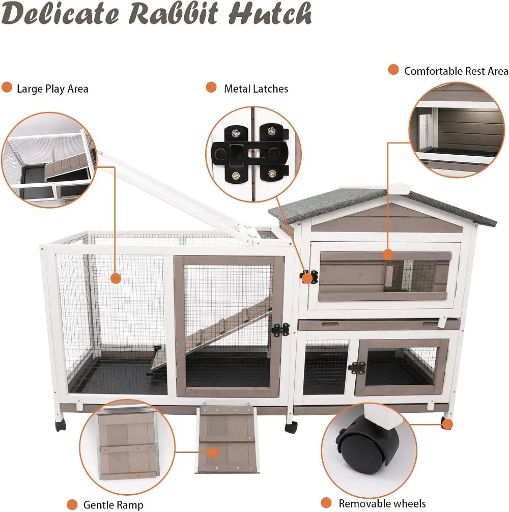 XMSJ 2 Story Rabbit Hutch Indoor Outdoor Cage With Wheels