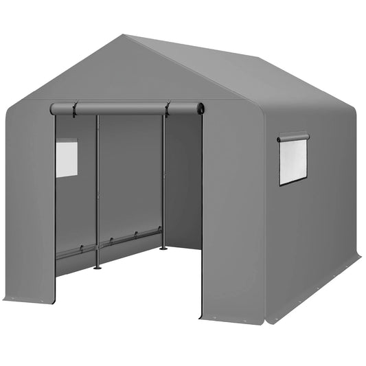 Outdoor Storage Shed Carport Canopy Shelter With Dual Doors Windows