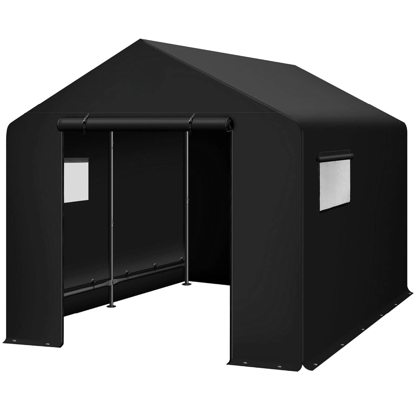 Outdoor Storage Shed Carport Canopy Shelter With Dual Doors Windows