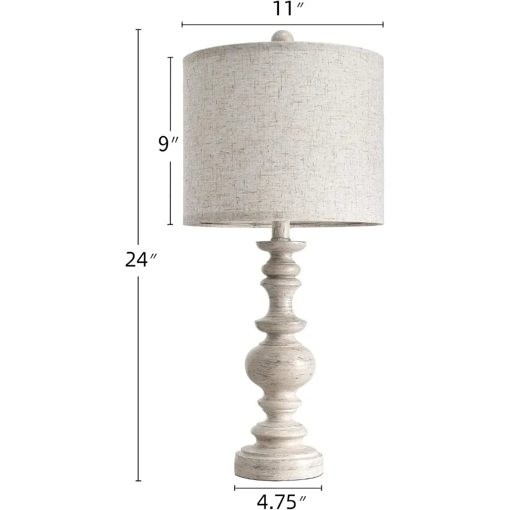 Bobomomo Farmhouse Resin Table Lamp Set Of 2 Linen Shade
