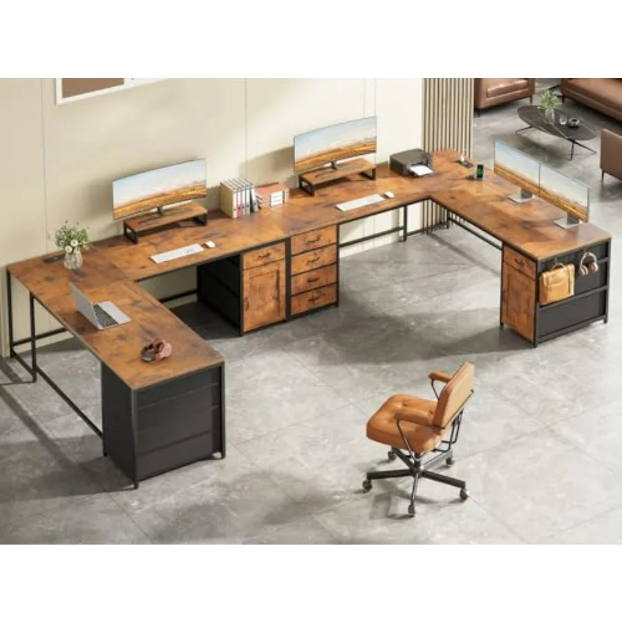 L Shaped Desk With 5 Drawer Power Outlet And Monitor