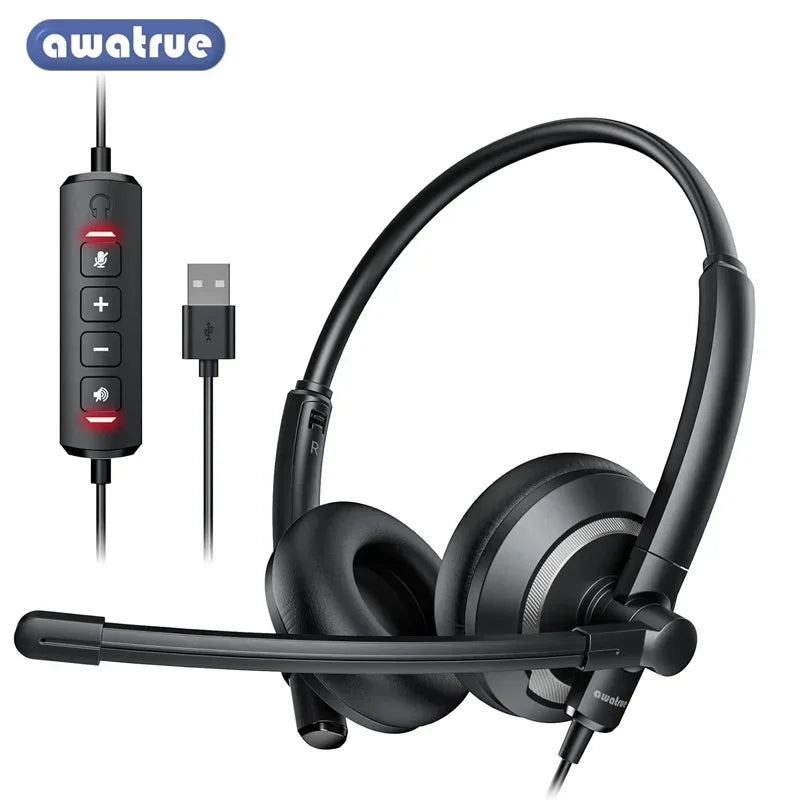 Binnune Awatrue EH05 Wired USB Headset With Noise Cancelling Microphone