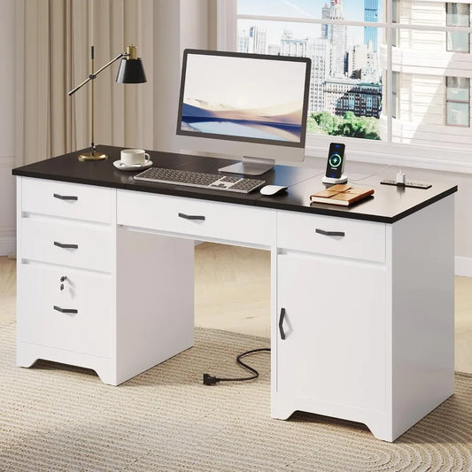 XIAOLANG Modern Office Desk With Lockable Drawers And USB Charging