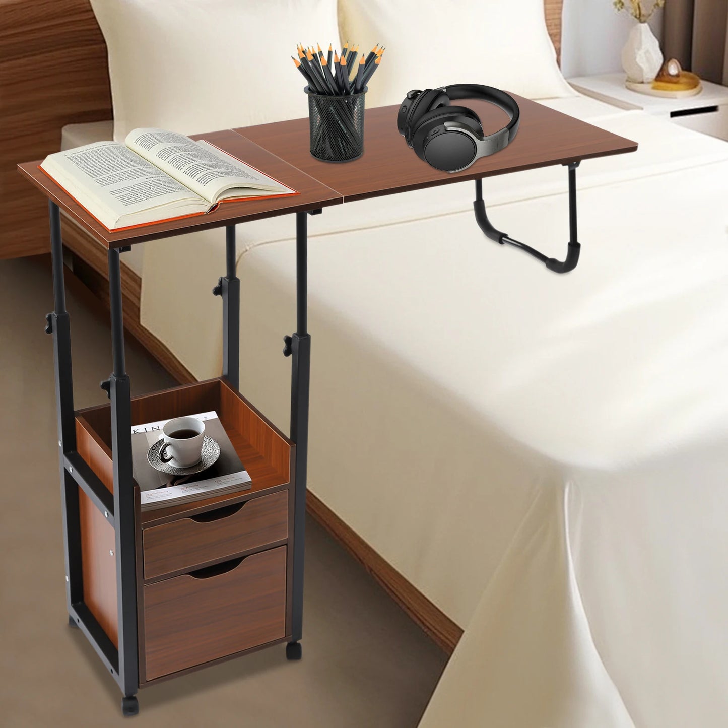 Bymaocar Foldable Laptop Desk With Wheels Height Adjustable Bedside Table
