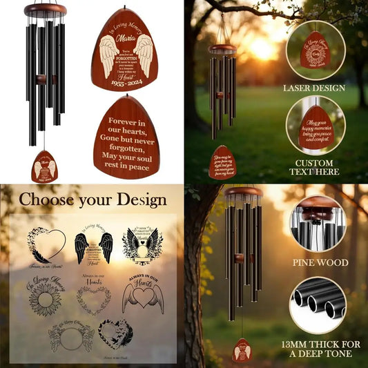 Angie's Home Store Custom Engraved Wooden Wind Chimes For Memorial