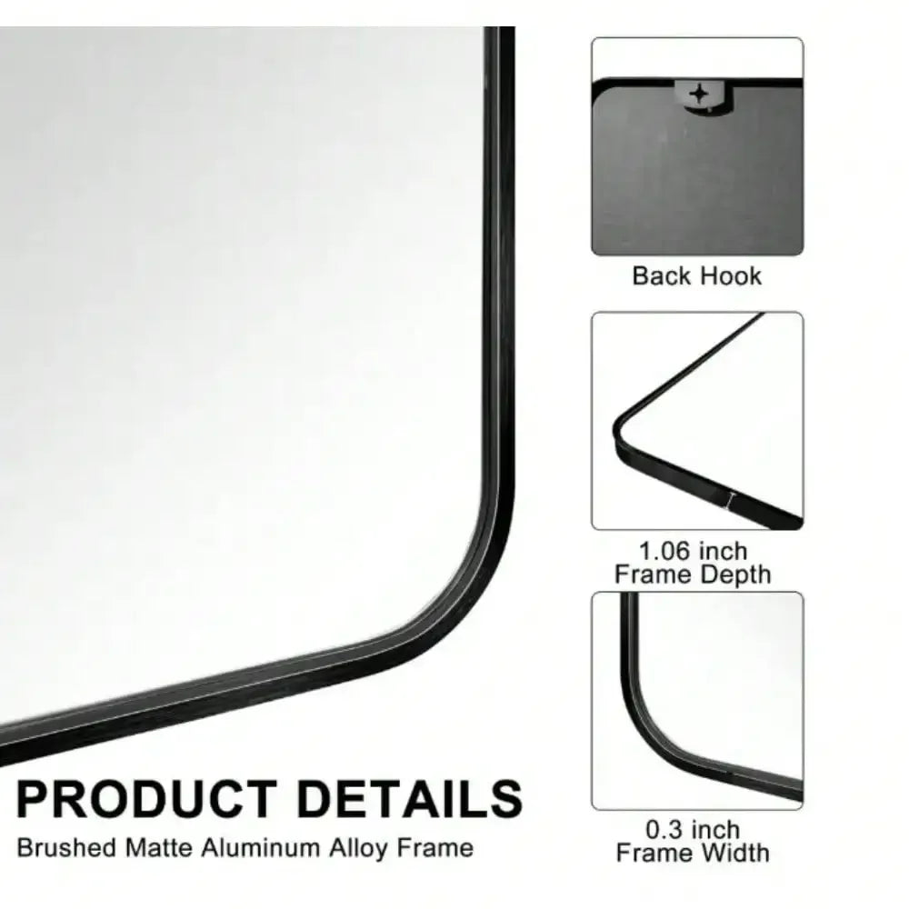 Rectangular Aluminum Frame Wall Mirror With Slim Metal Frame Entryway