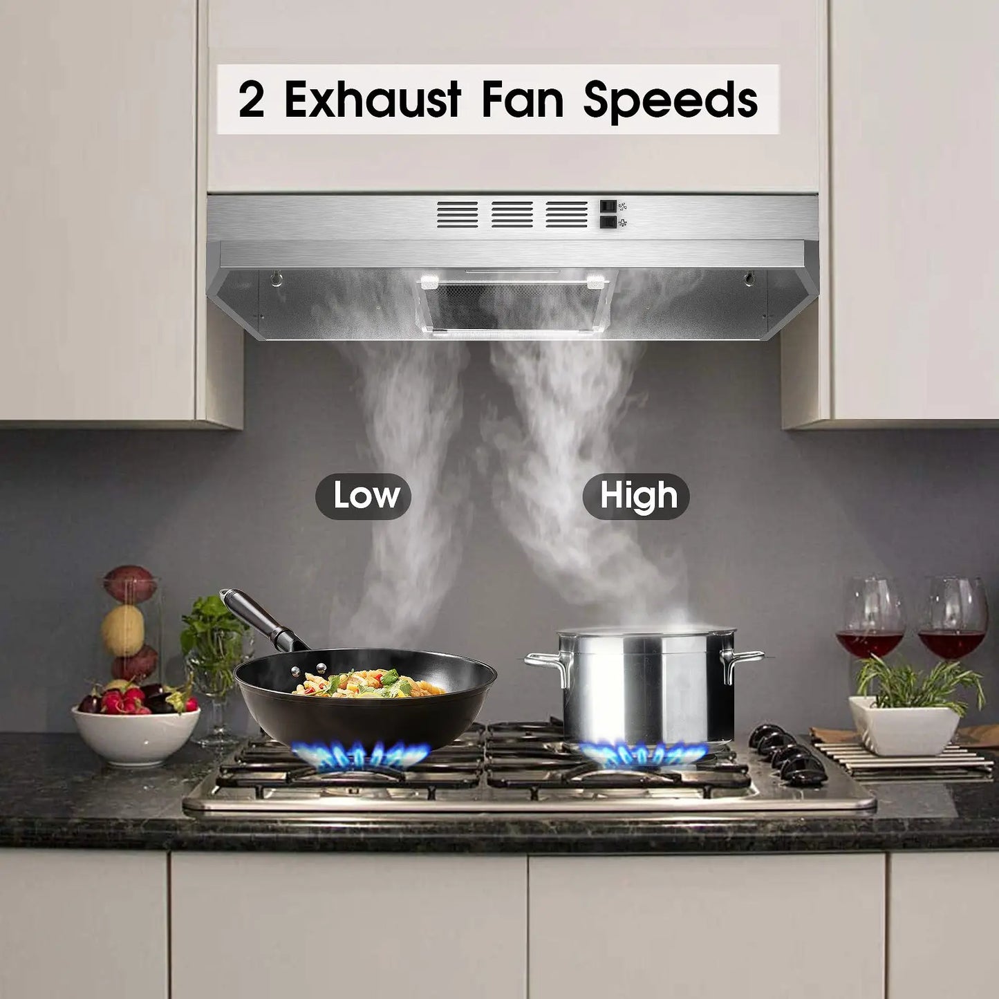 Tieasy Under Cabinet Range Hood 280 CFM Convertible Ducted Ductless