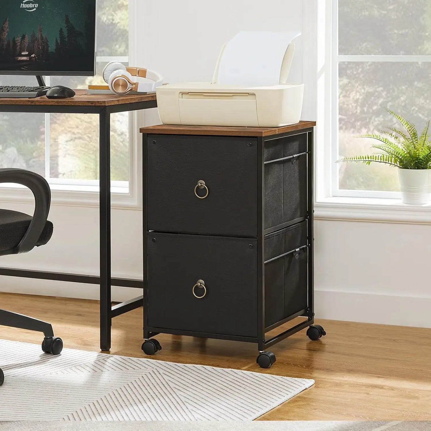 2-Drawer Rolling File Cabinet With Printer Stand Office Storage Cart