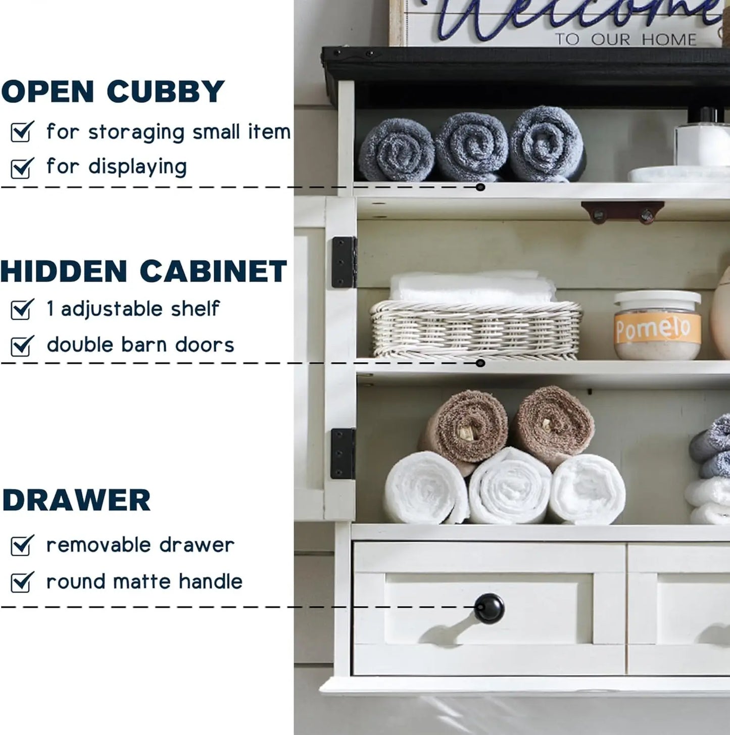 ZHUOTING Farmhouse Bathroom Wall Cabinet With Drawer Double Barn Doors