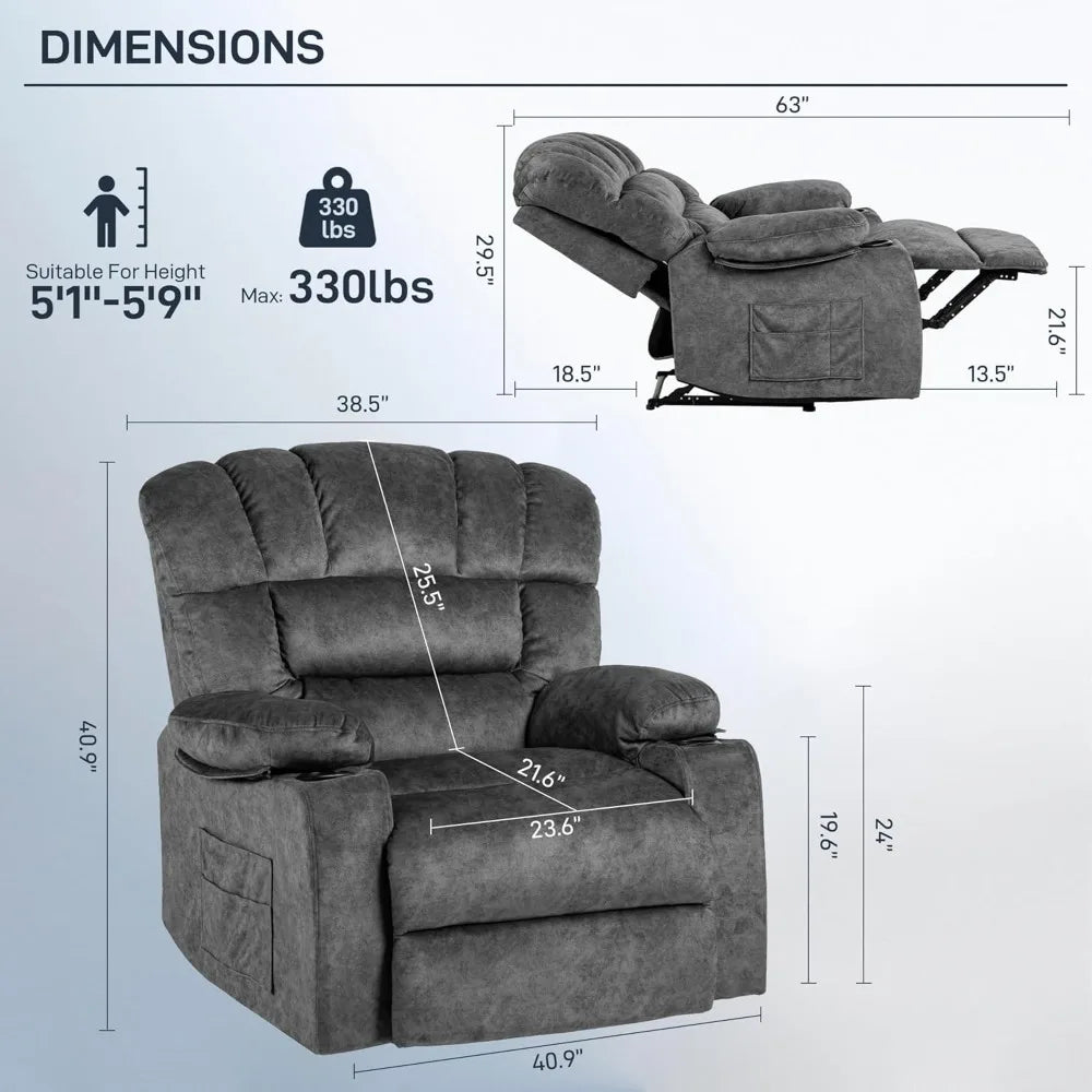 XMSJ Ergonomic Recliner Chair Cup Holders And Side Pocket