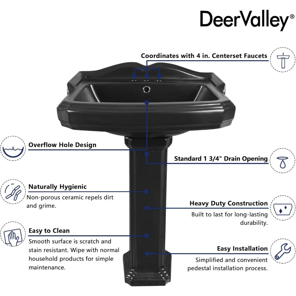 Angie's Home Store Ceramic Pedestal Sink With Overflow And Three Faucet Holes