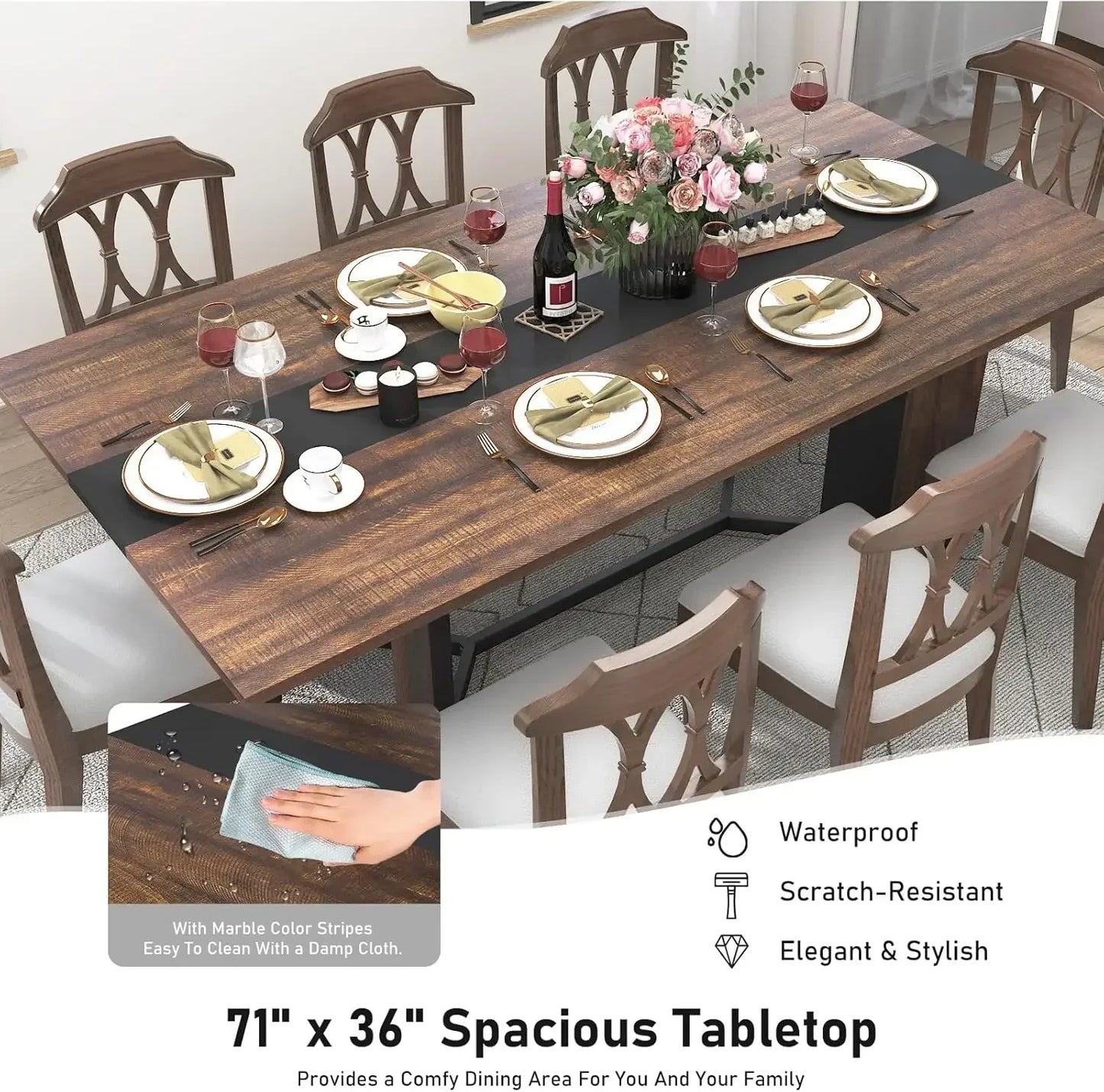 XMSJ Large Rectangular Dining Table For Four