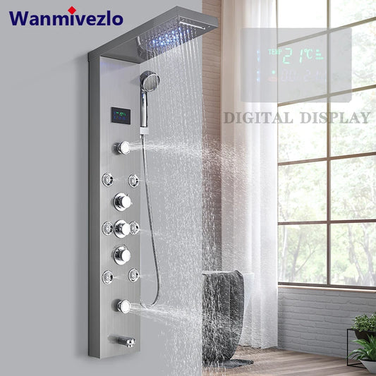 Wanmivezlo LED Bath Shower Faucet Set With Temperature Screen