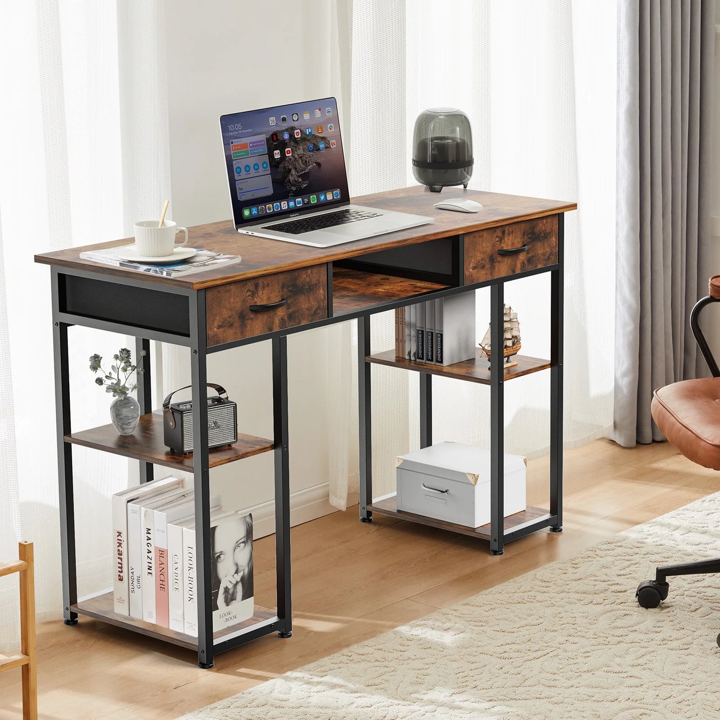 JHK IndustrialProfessionalGrade DoubleDeckShelving Office Desk With Pullout Fabric Drawers