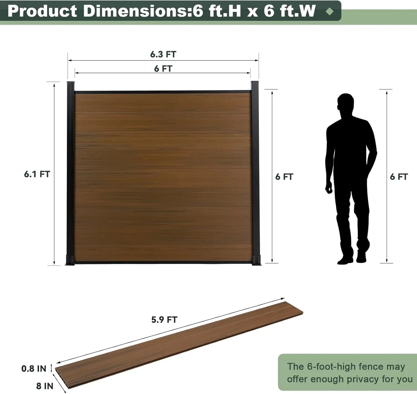 XMSJ Outdoor Privacy Fence Panels Wind Resistant Wood Plastic Composite
