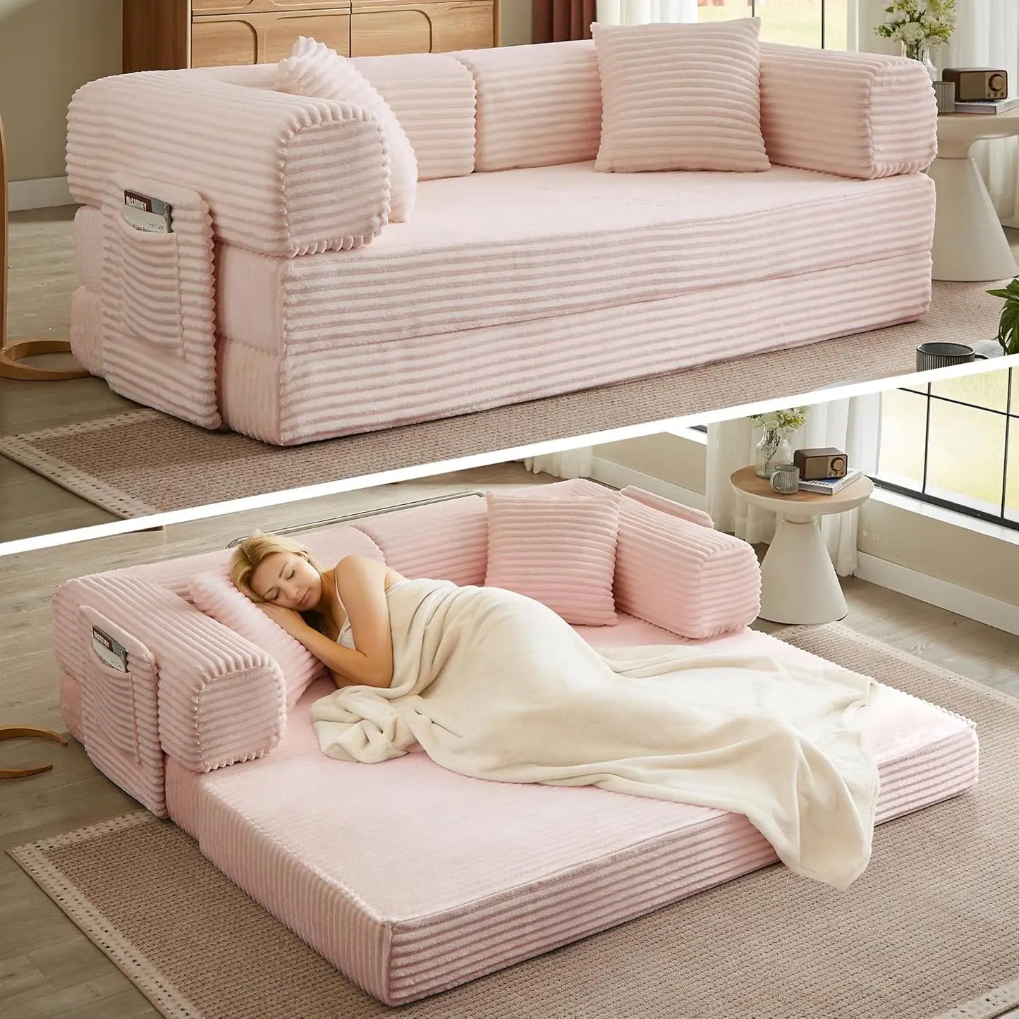 Folding Futon Sofa Bed Couch With Sleeper Corduroy Upholstered