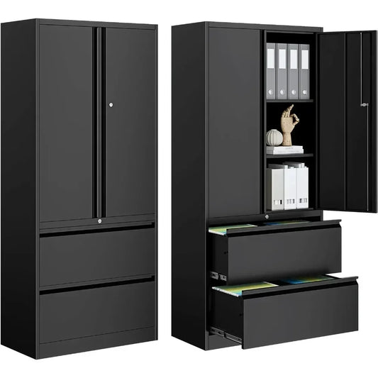 2-Drawer Metal File Cabinet With Locking Doors For Home Office
