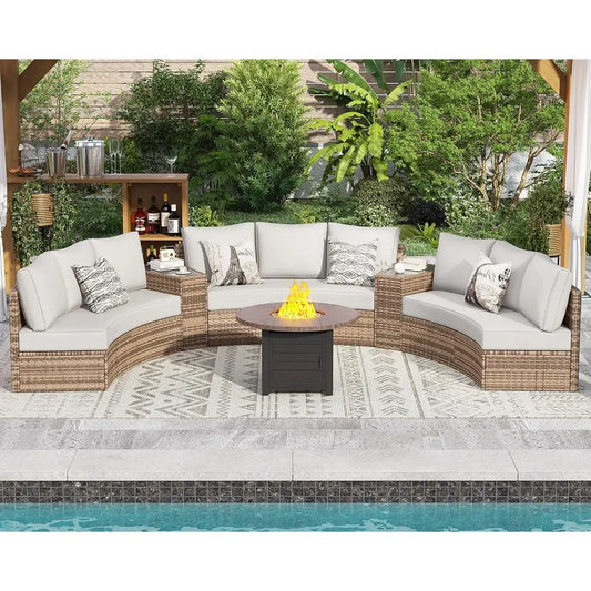 Outdoor Wicker Sectional Sofa Set With Storage Wedge Table