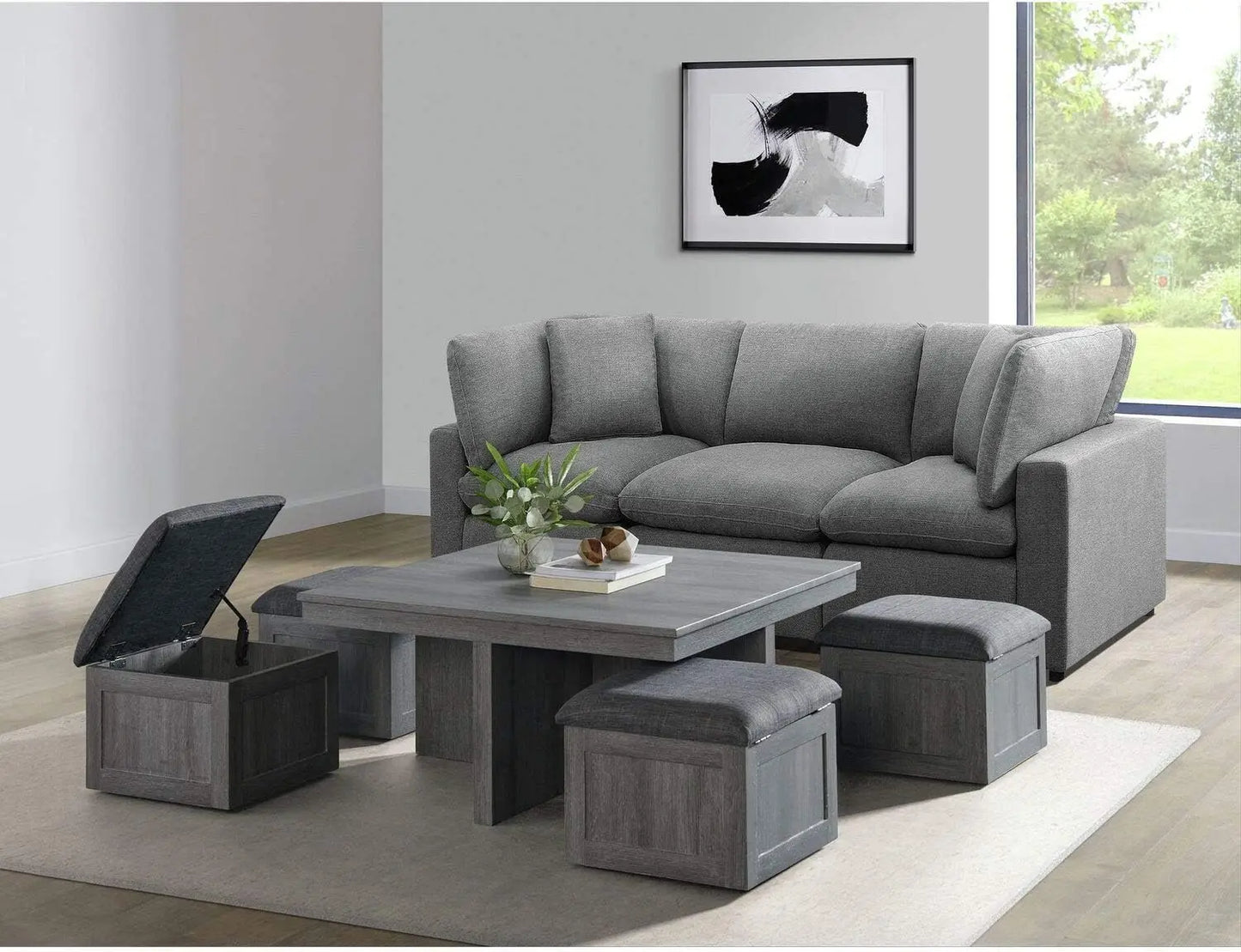 XMSJ Dawson Coffee Table With Four Storage Stools Set