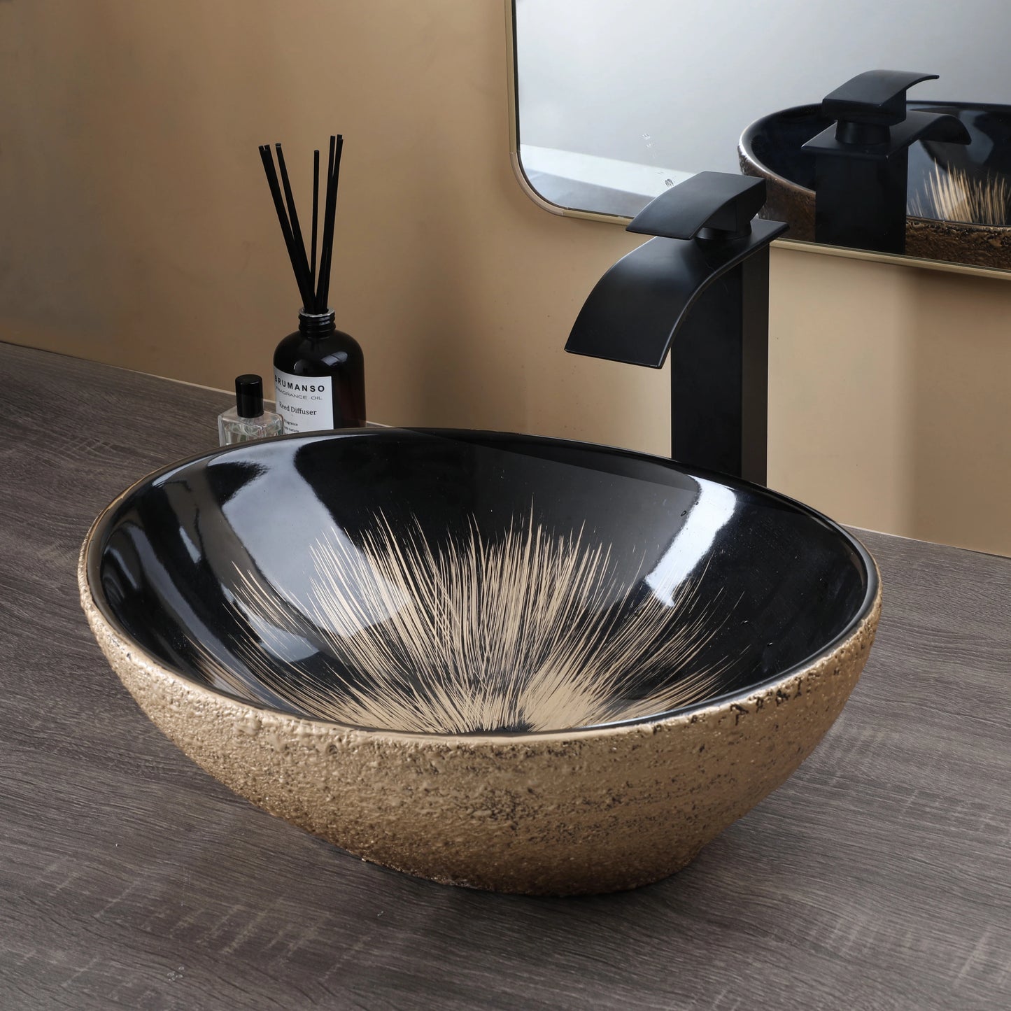 KEMAIDI Oval Vessel Sink With Faucet Ceramic Bathroom Sink Set