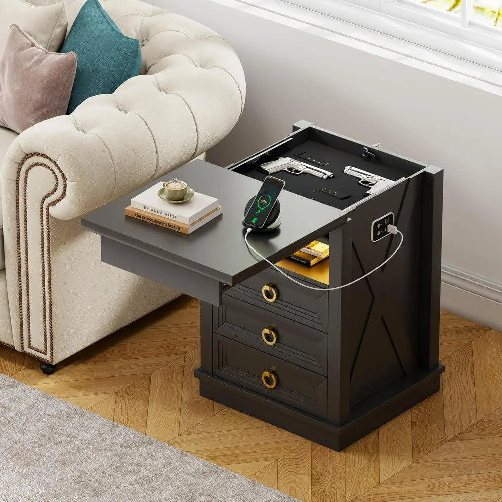 XMSJ Nightstands With Hidden Gun Compartment And USB Charging Port
